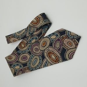 Christian Dior 100% Silk Tie Black w/ Tan Teal  Green Graphic (circles) Design